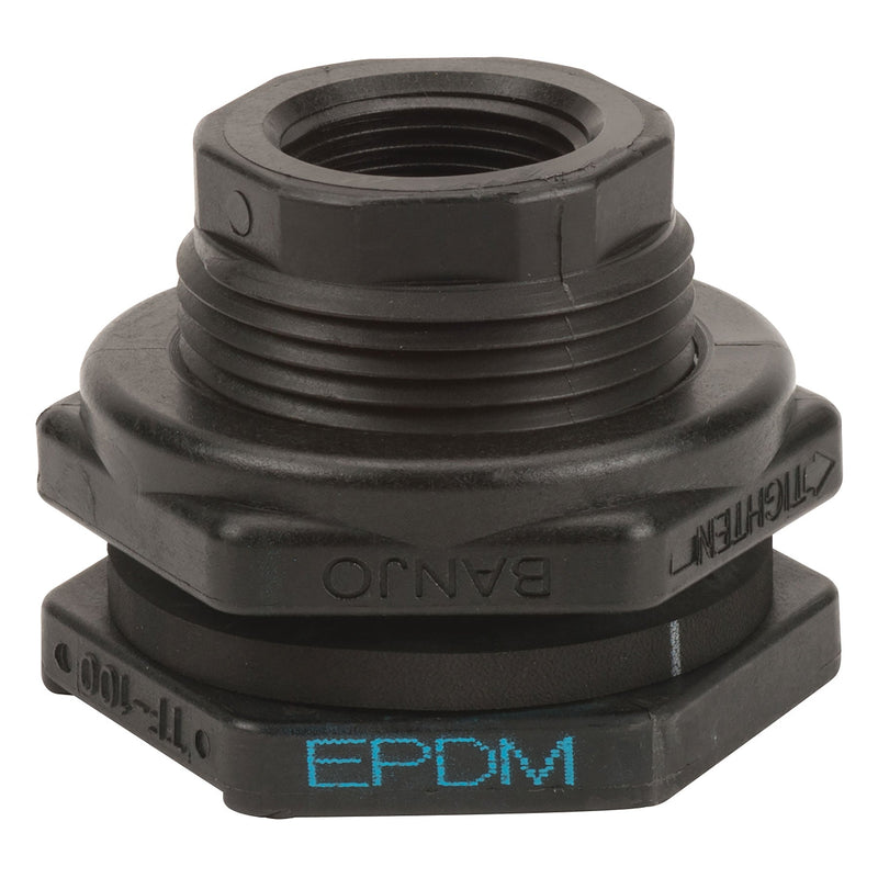 Banjo TF100 Polypropylene Bulkhead Fitting with EPDM or FKM Gasket 1/2 in. to 4 in. Sizes