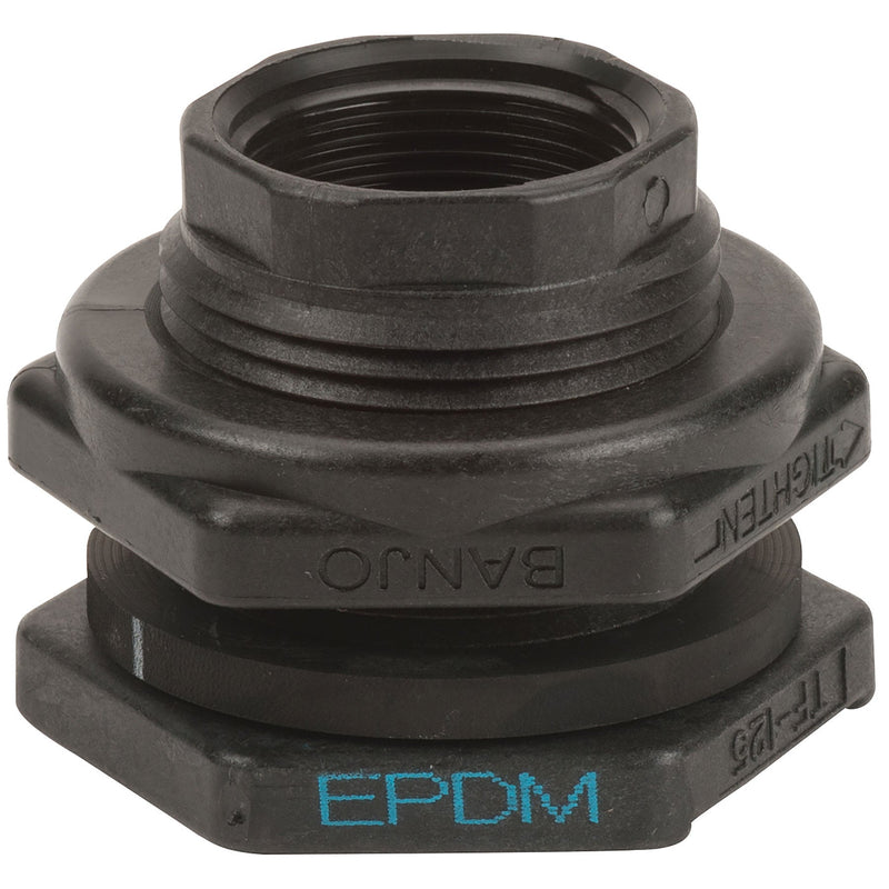 Banjo TF125 Polypropylene Bulkhead Fitting with EPDM or FKM Gasket 1/2 in. to 4 in. Sizes