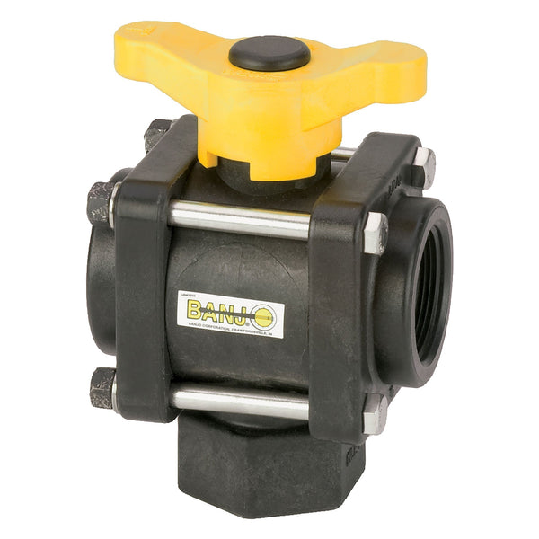 Banjo V150BL 1-1/2 in. FPT 3-Way Bottom Load Poly Ball Valve 1-1/2 in. Port